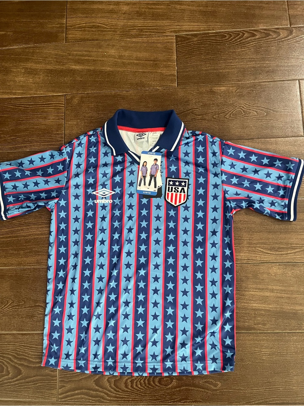 Umbro Kids USA Star-Striped Soccer Jersey in Light Blue & Navy